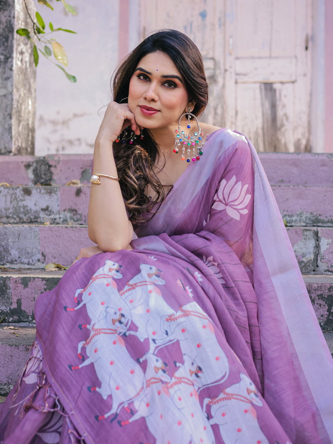 Elegant multicolor linen saree with traditional patterns lightweight festive wear