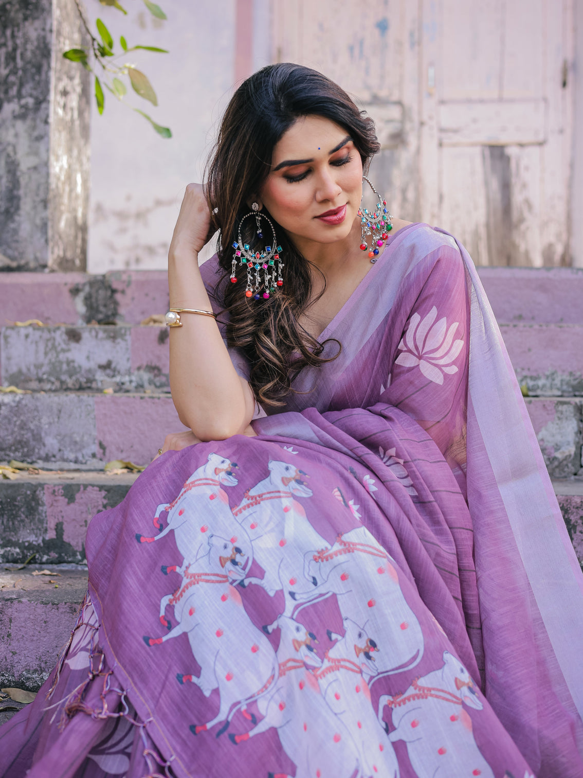 Elegant multicolor linen saree with traditional patterns lightweight festive wear