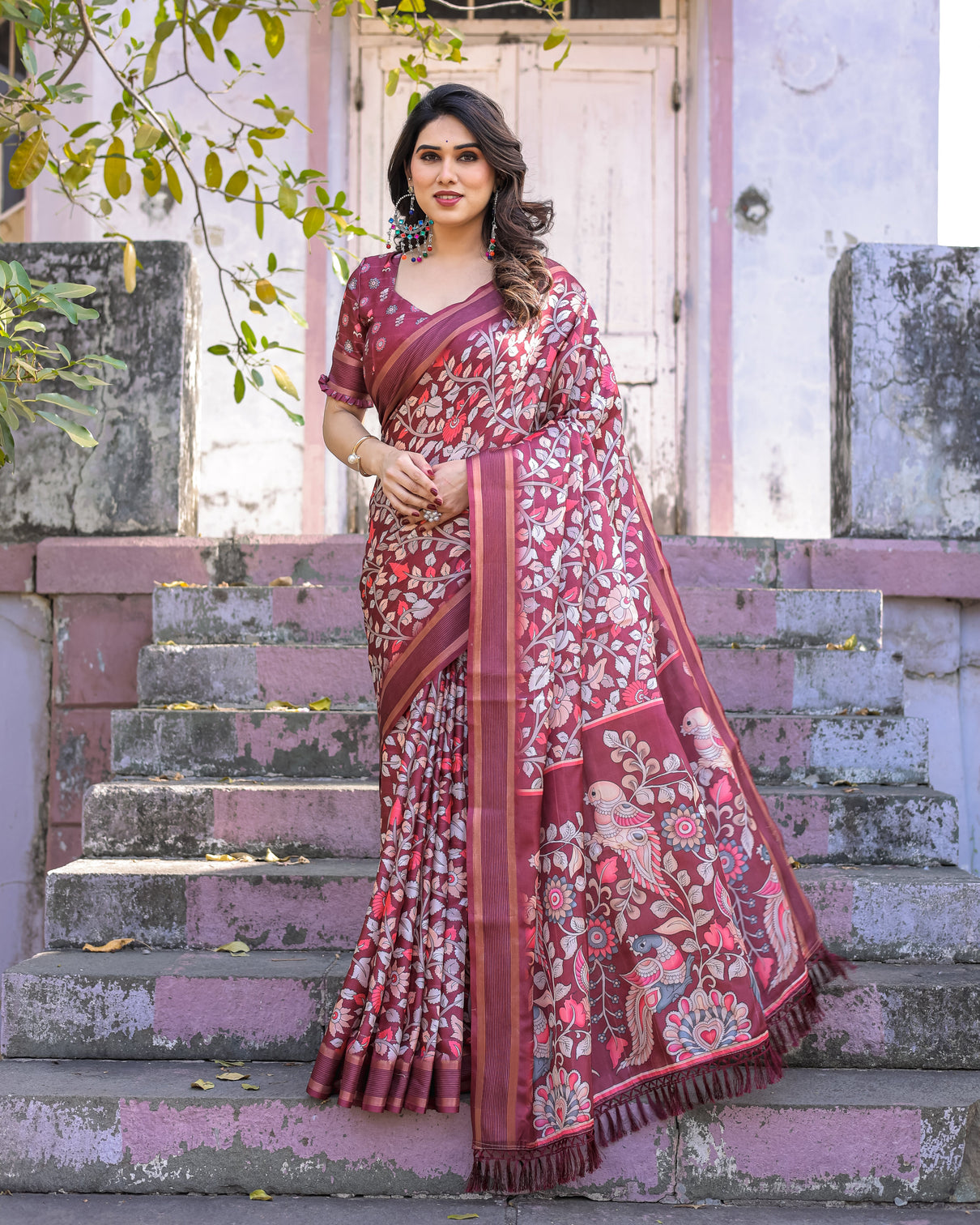 Elegant multicolor linen saree with traditional patterns lightweight festive wear