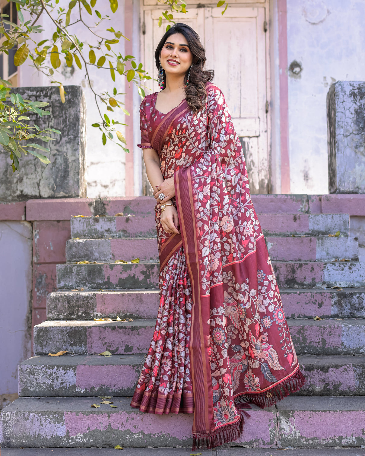 Elegant multicolor linen saree with traditional patterns lightweight festive wear