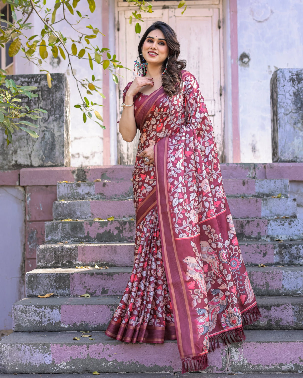Elegant multicolor linen saree with traditional patterns lightweight festive wear