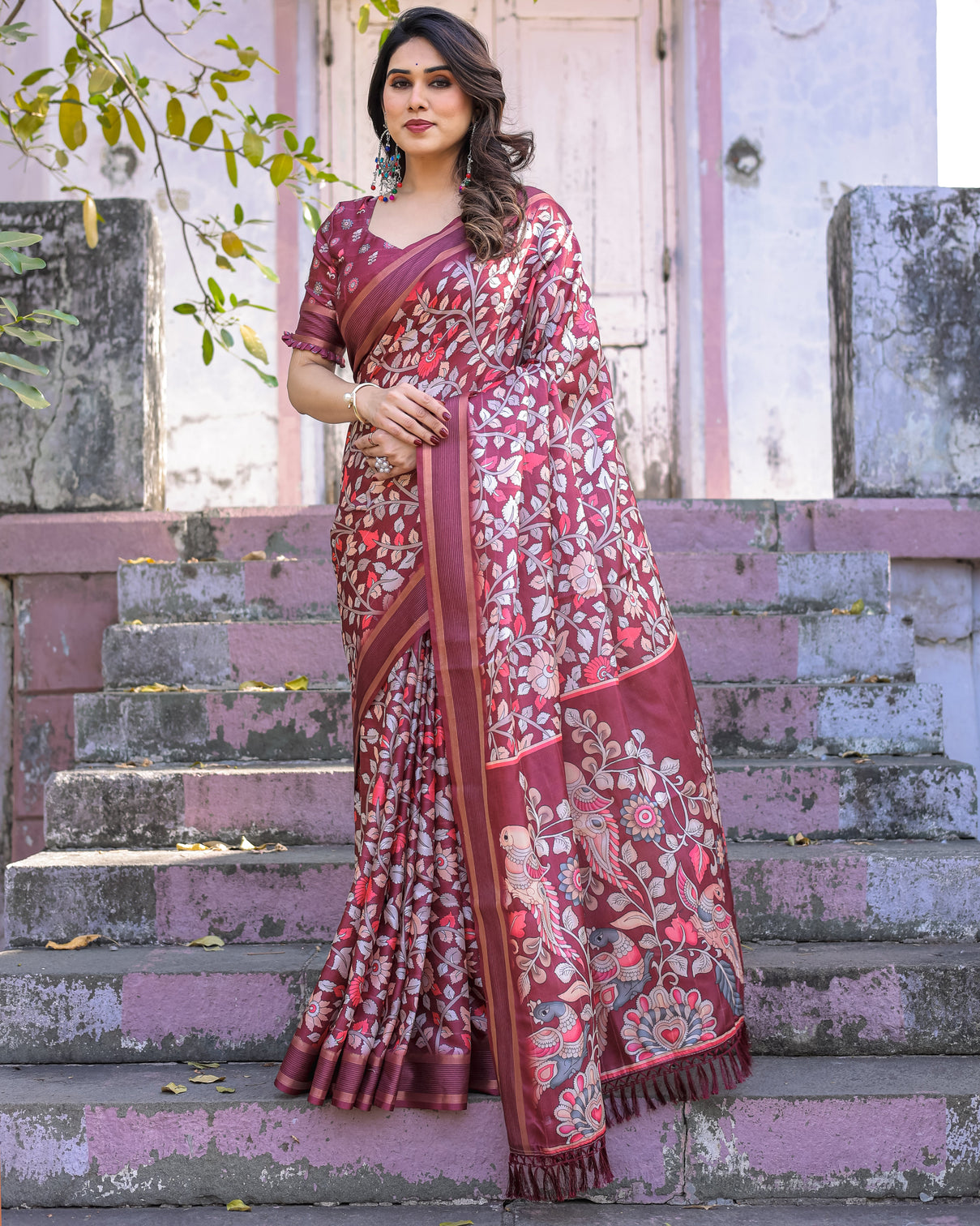 Elegant multicolor linen saree with traditional patterns lightweight festive wear mameraa