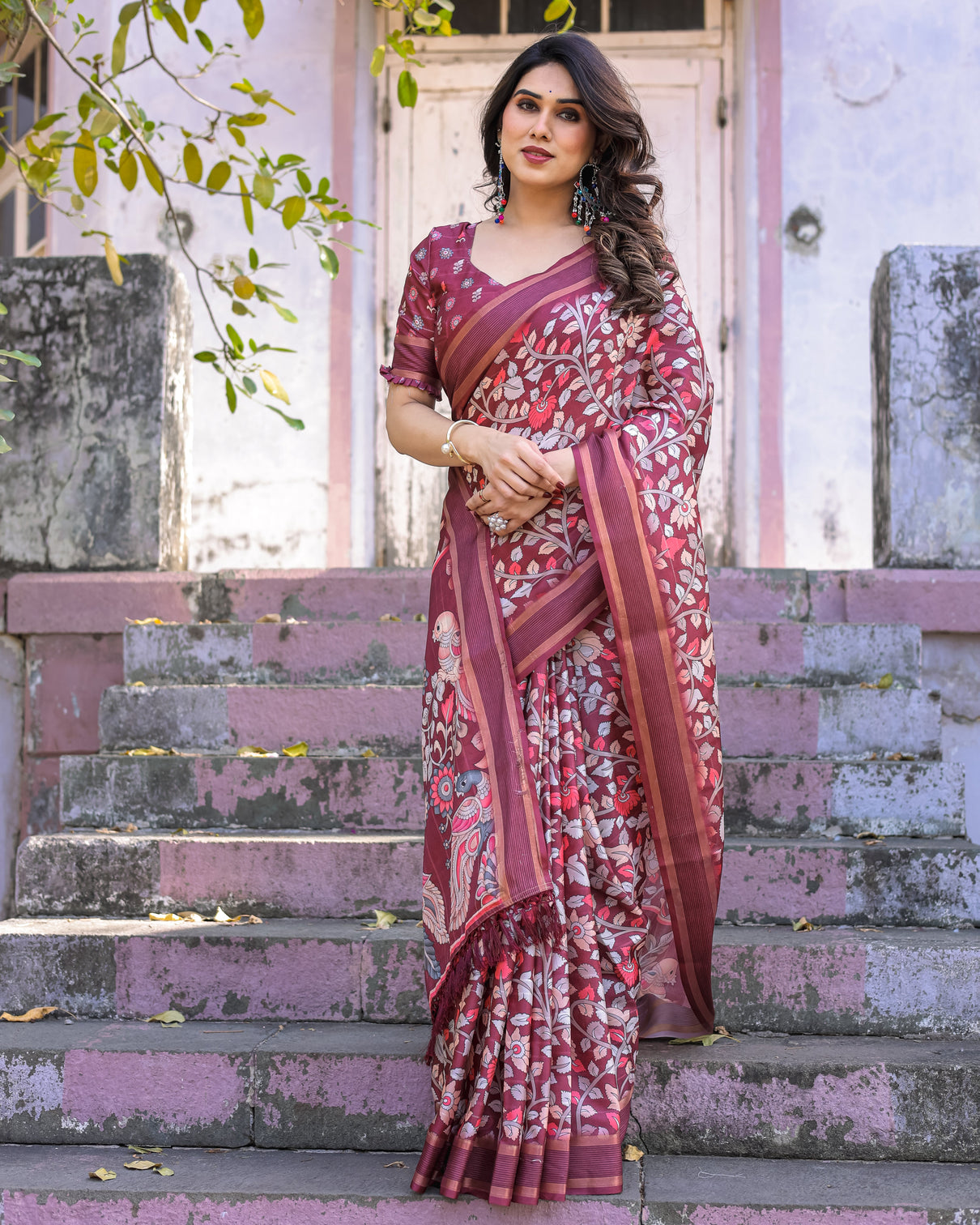 Elegant multicolor linen saree with traditional patterns lightweight festive wear