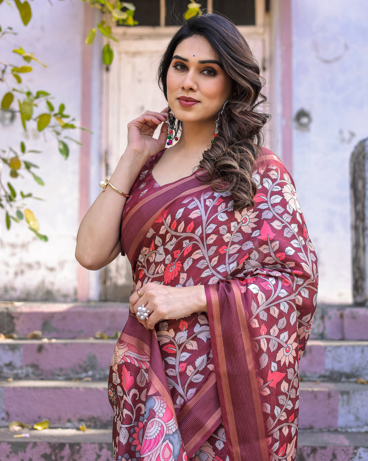 Elegant multicolor linen saree with traditional patterns lightweight festive wear