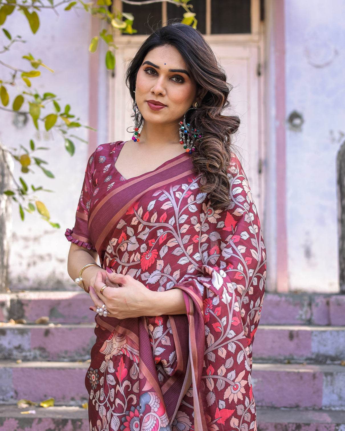 Elegant multicolor linen saree with traditional patterns lightweight festive wear