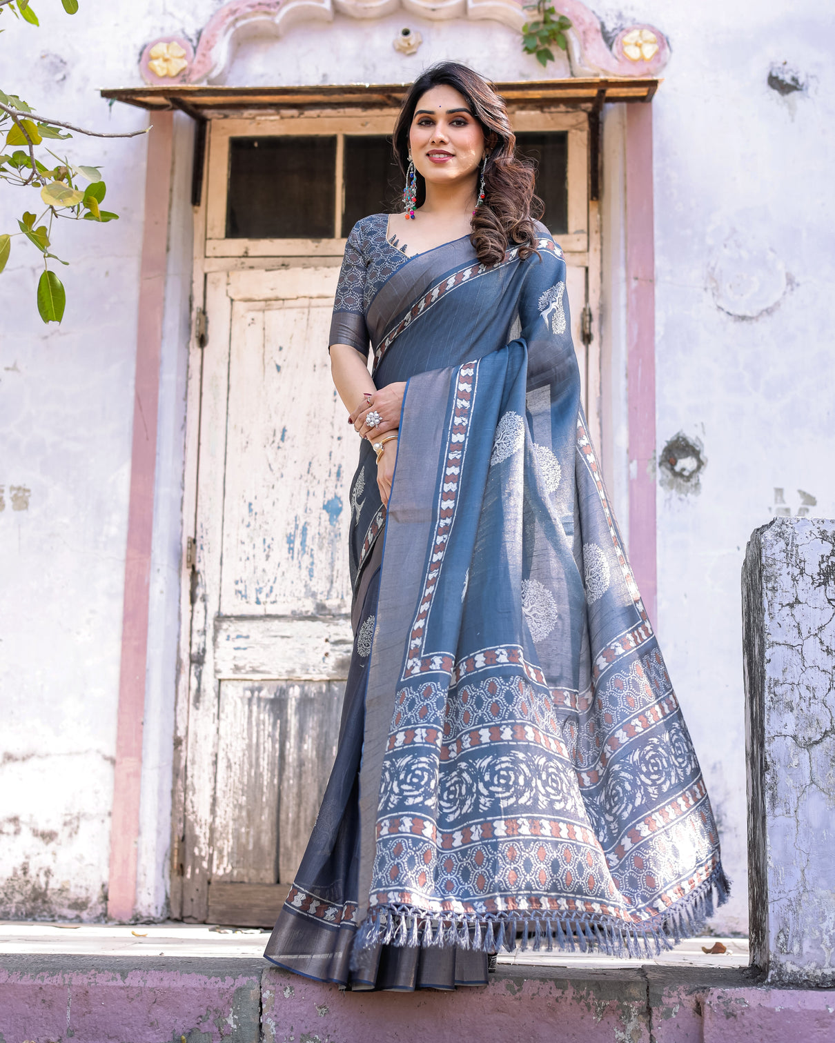 Elegant multicolor linen saree with traditional patterns lightweight festive wear mameraa