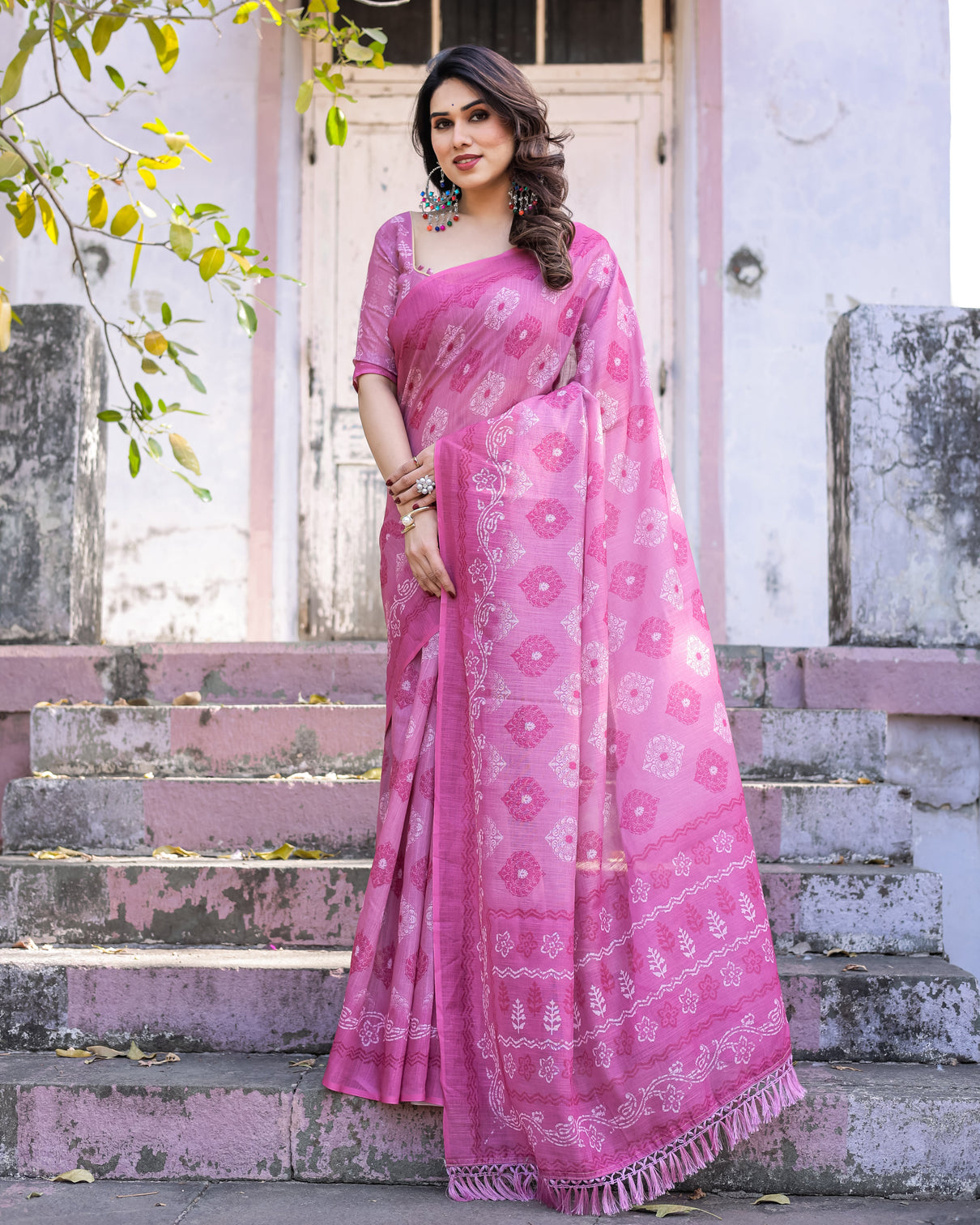 Elegant multicolor linen saree with traditional patterns lightweight festive wear