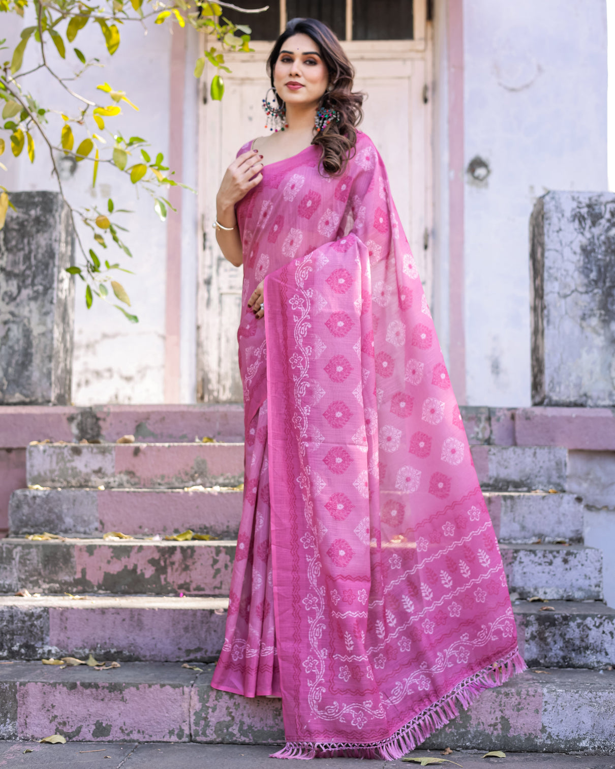 Elegant multicolor linen saree with traditional patterns lightweight festive wear