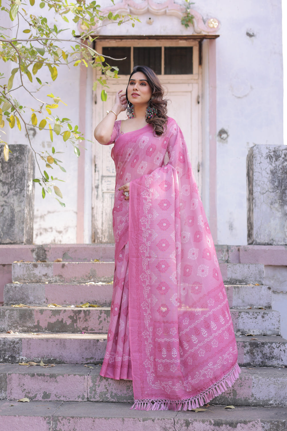 Elegant multicolor linen saree with traditional patterns lightweight festive wear