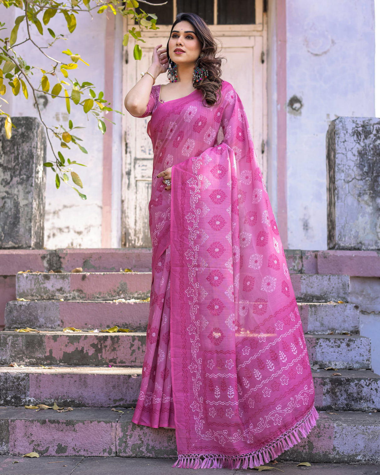 Elegant multicolor linen saree with traditional patterns lightweight festive wear
