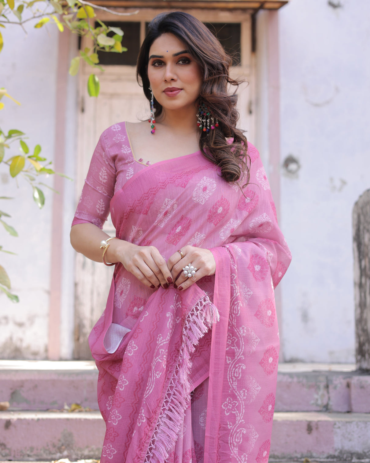 Elegant multicolor linen saree with traditional patterns lightweight festive wear
