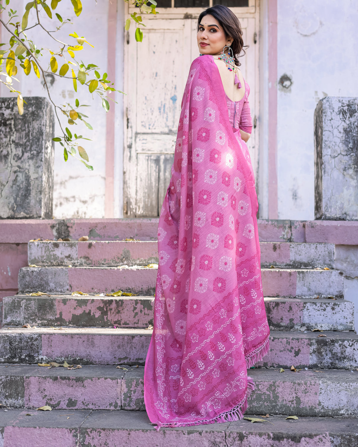 Elegant multicolor linen saree with traditional patterns lightweight festive wear