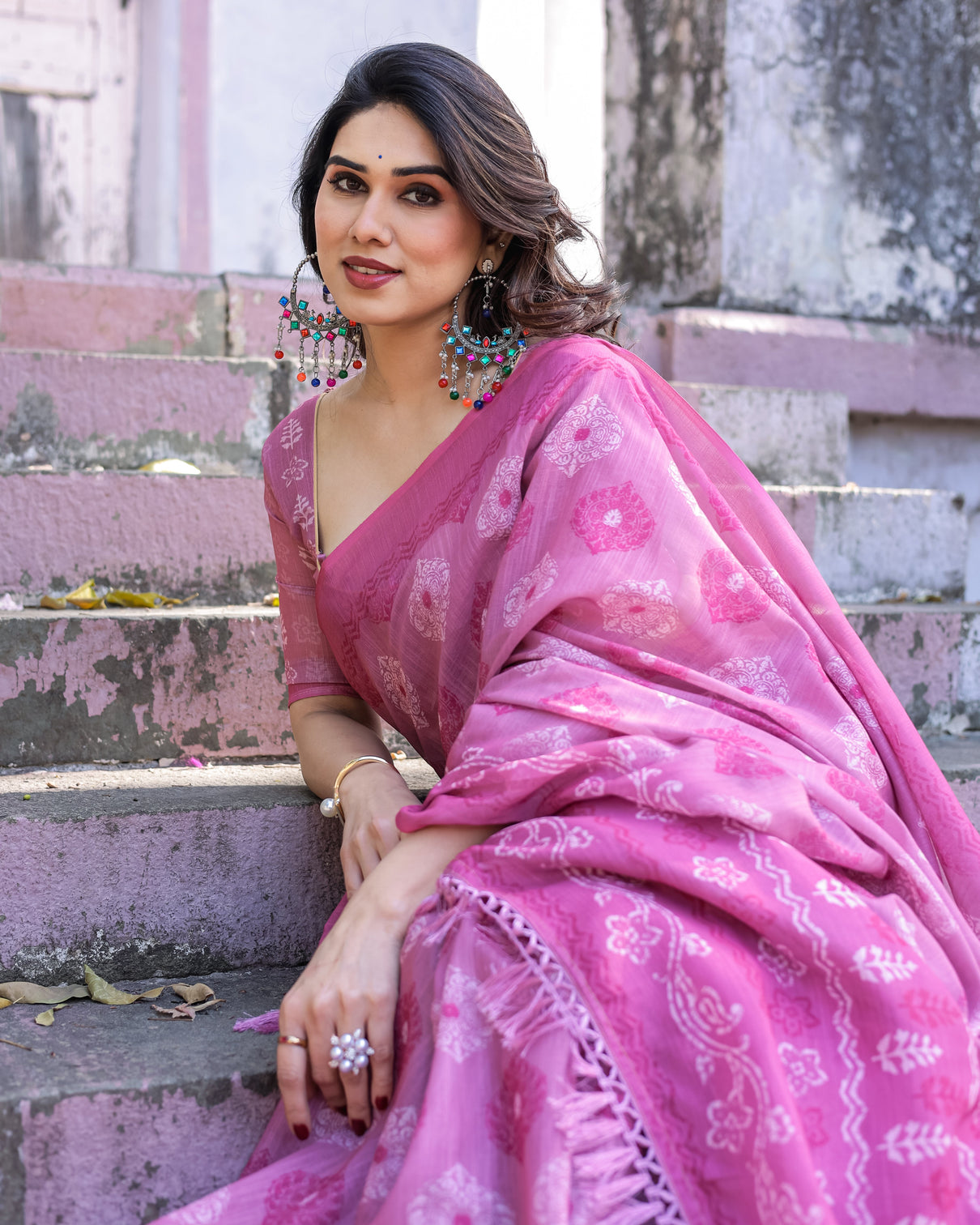 Elegant multicolor linen saree with traditional patterns lightweight festive wear