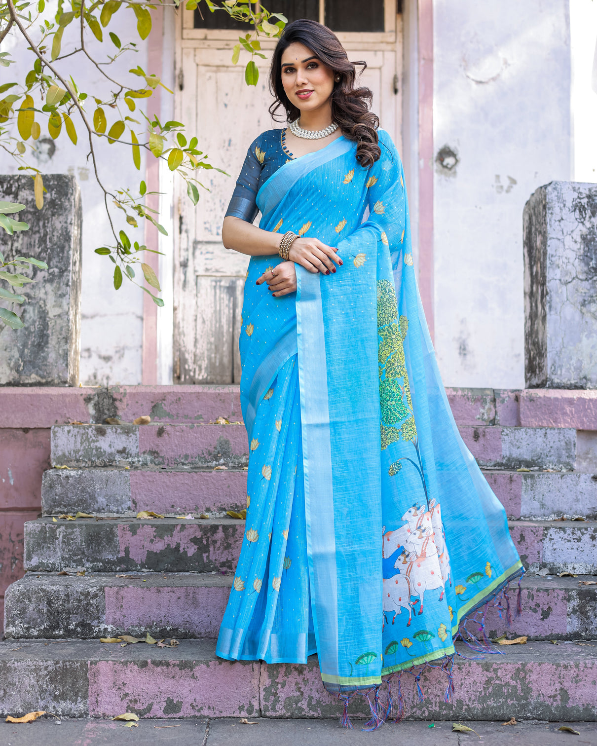 Elegant multicolor linen saree with traditional patterns lightweight festive wear