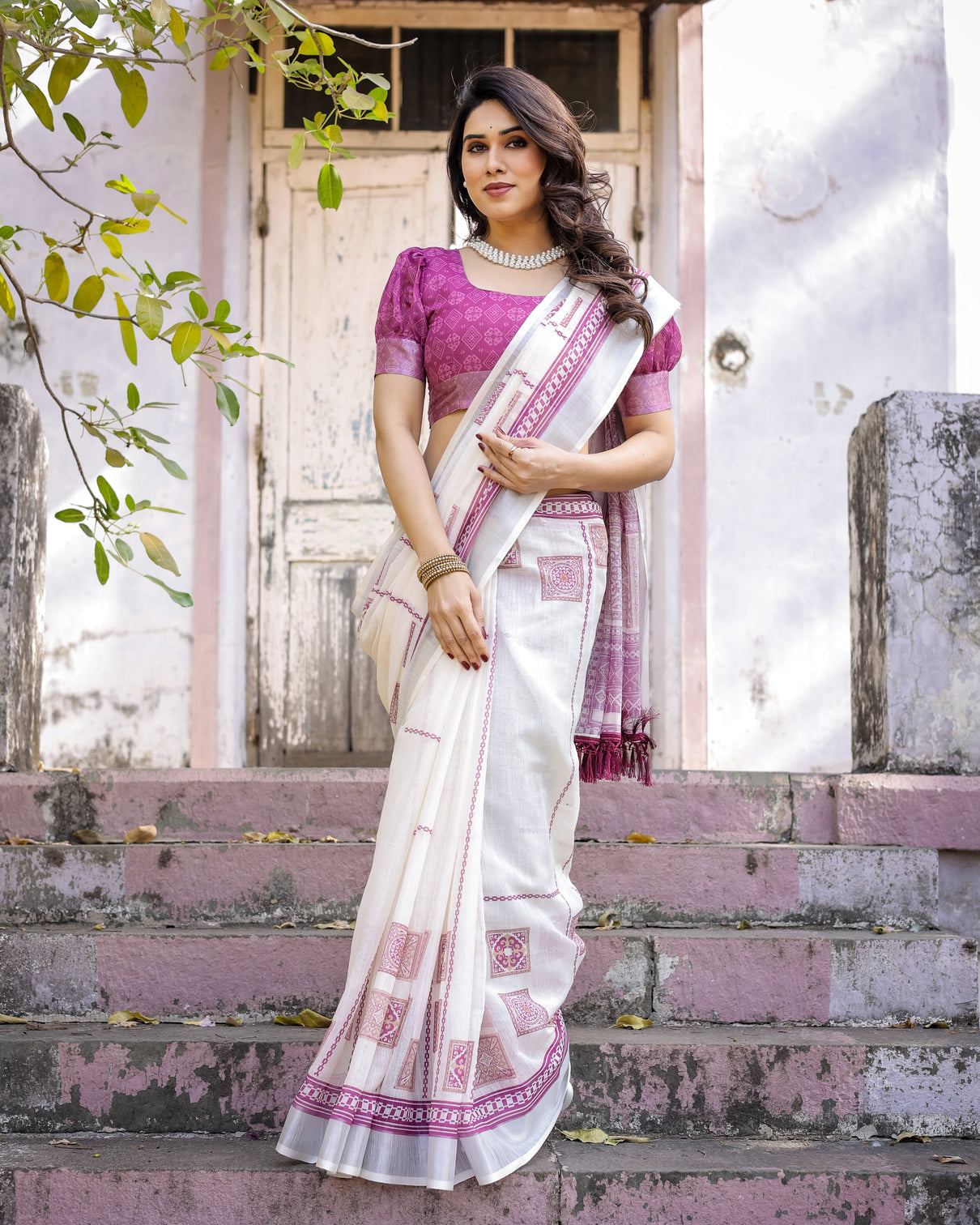 Elegant multicolor linen saree with traditional patterns lightweight festive wear