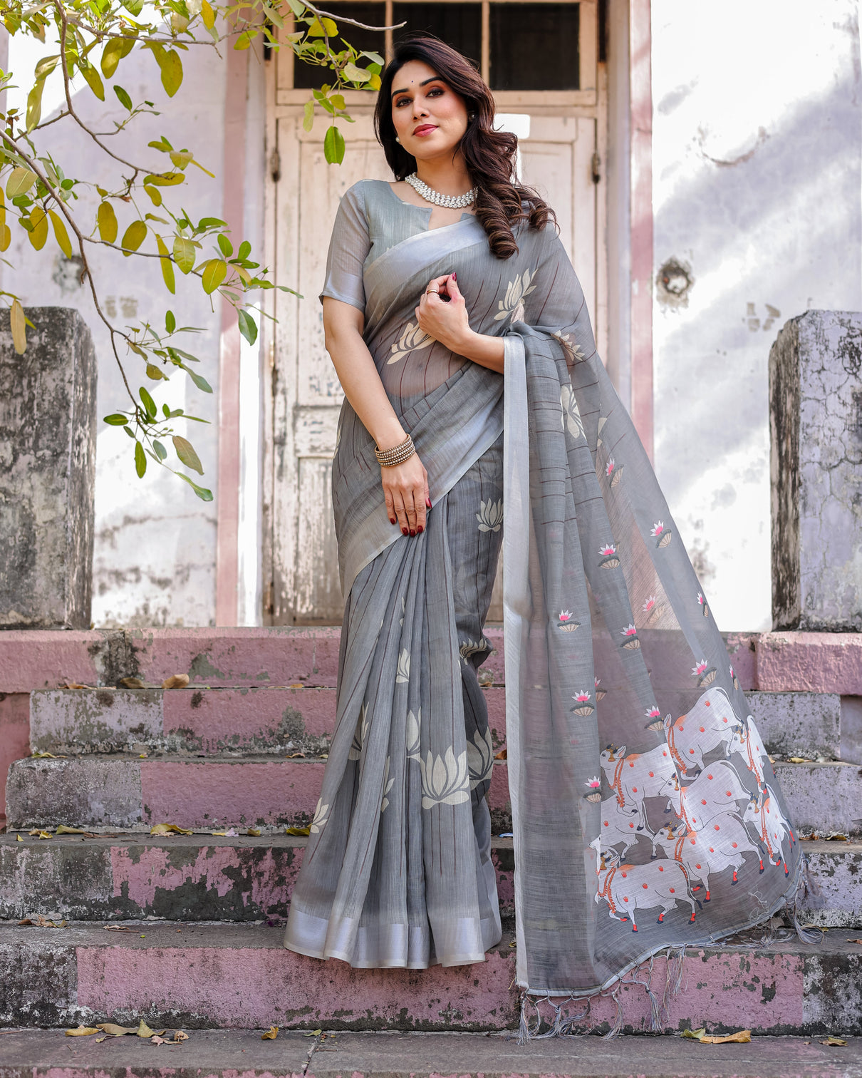 Elegant multicolor linen saree with traditional patterns lightweight festive wear mameraa