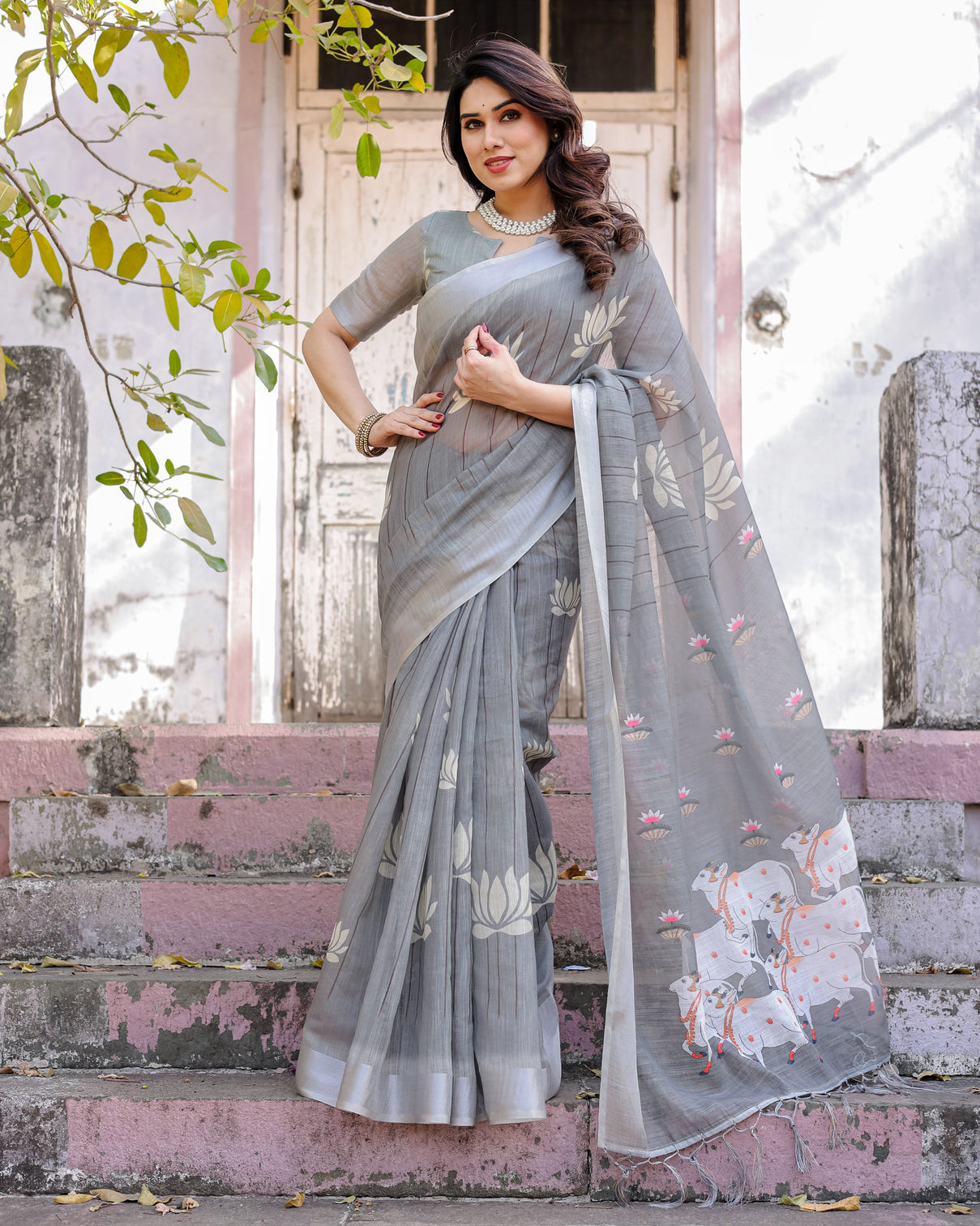 Elegant multicolor linen saree with traditional patterns lightweight festive wear