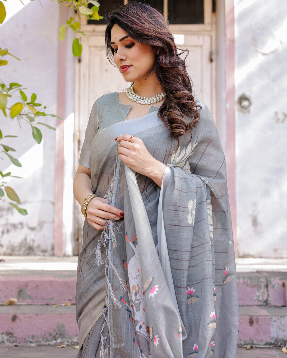 Elegant multicolor linen saree with traditional patterns lightweight festive wear