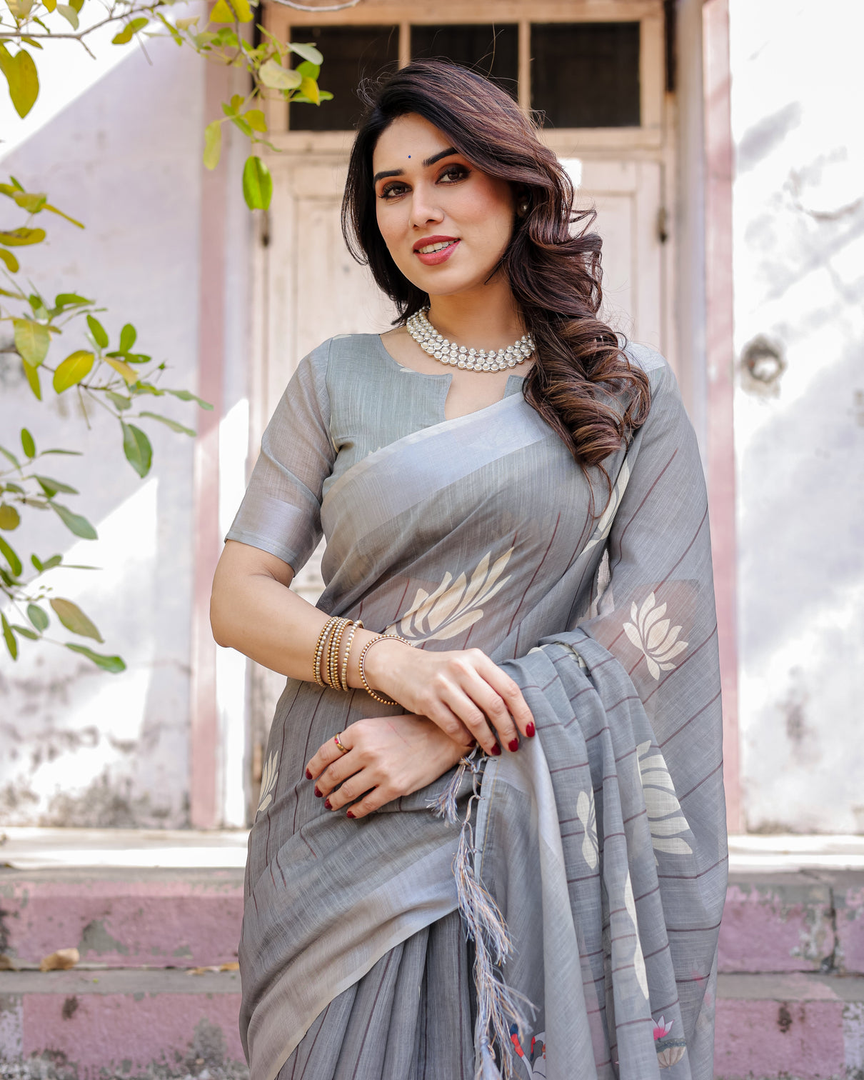 Elegant multicolor linen saree with traditional patterns lightweight festive wear