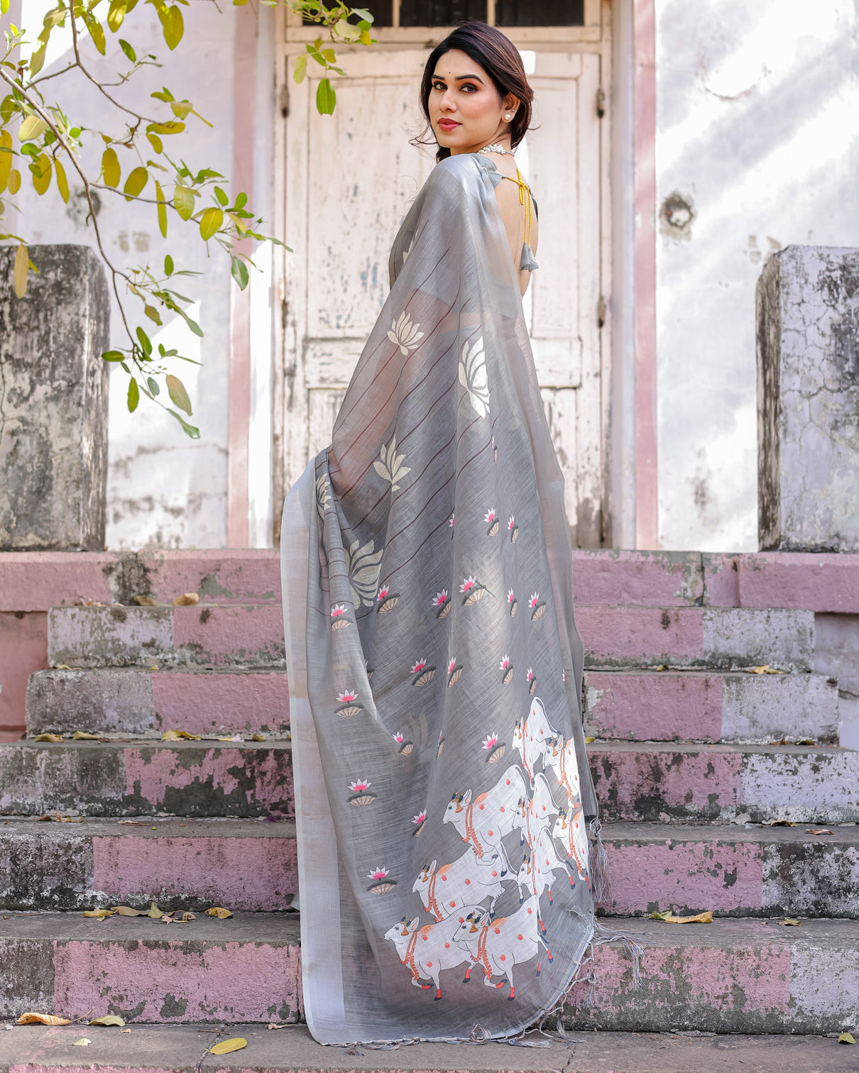 Elegant multicolor linen saree with traditional patterns lightweight festive wear
