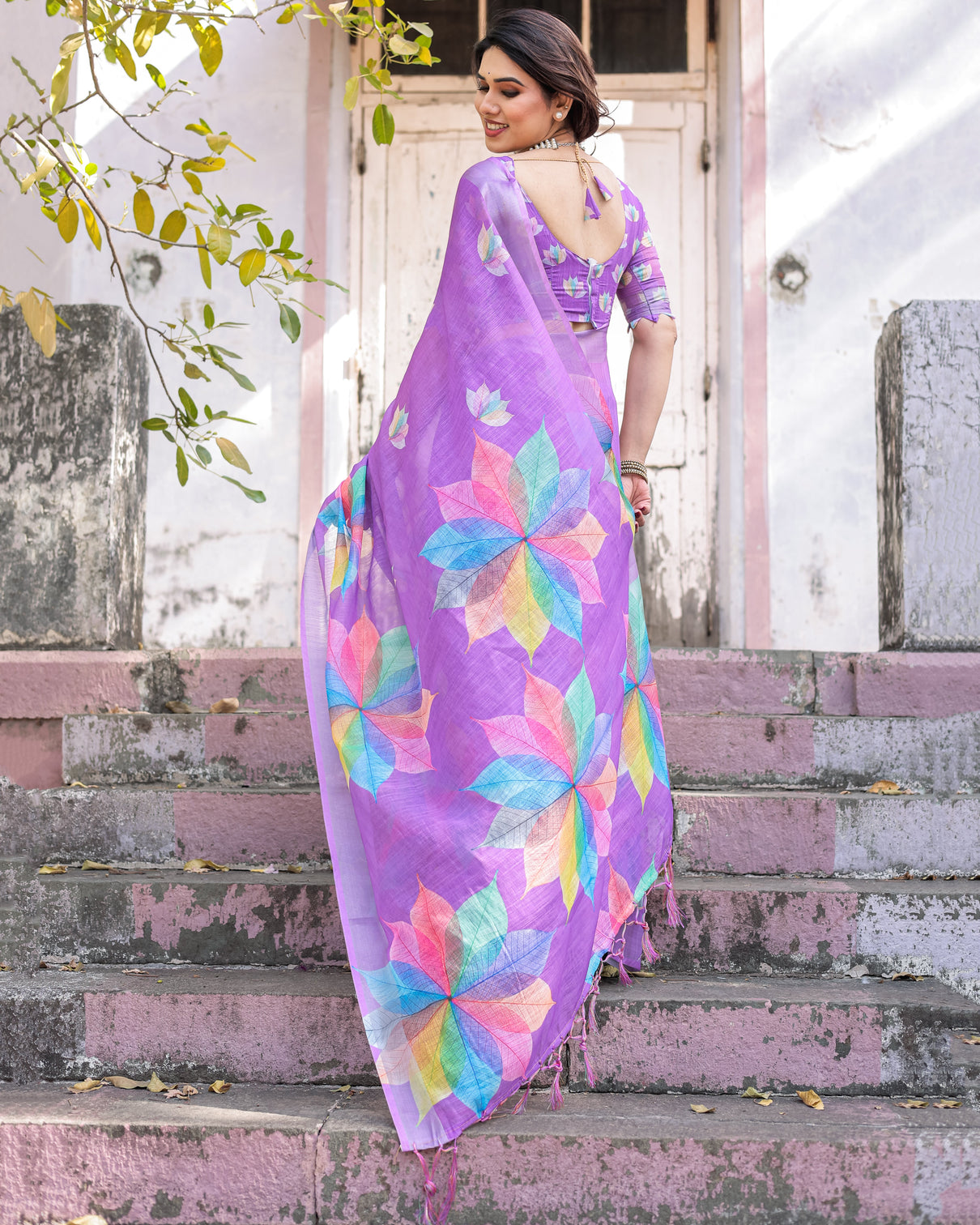 Elegant multicolor linen saree with traditional patterns lightweight festive wear