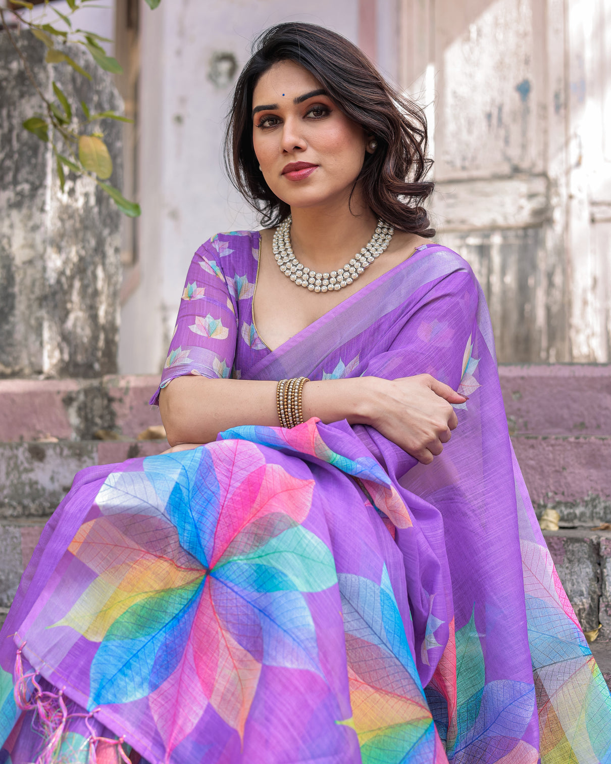 Elegant multicolor linen saree with traditional patterns lightweight festive wear
