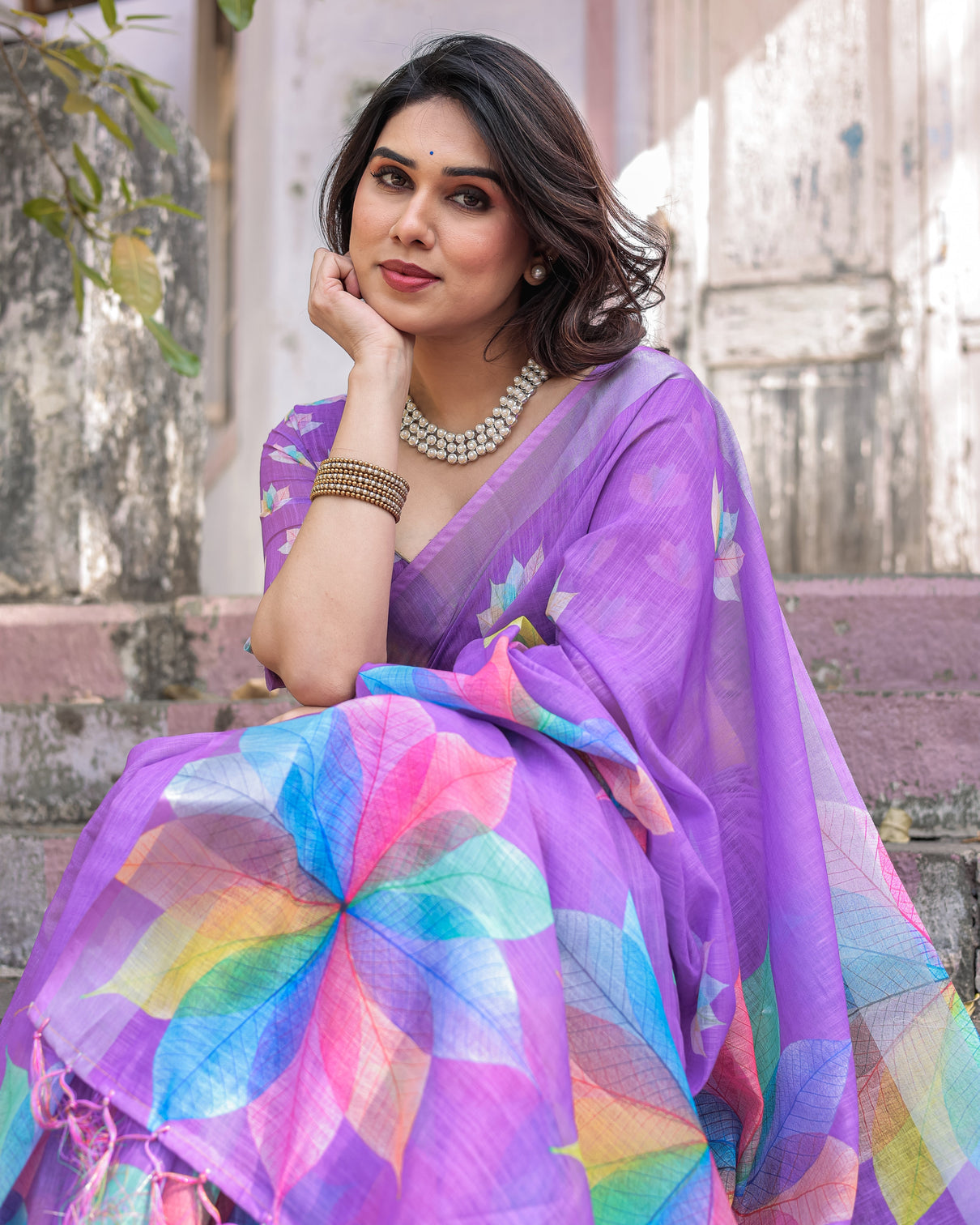 Elegant multicolor linen saree with traditional patterns lightweight festive wear