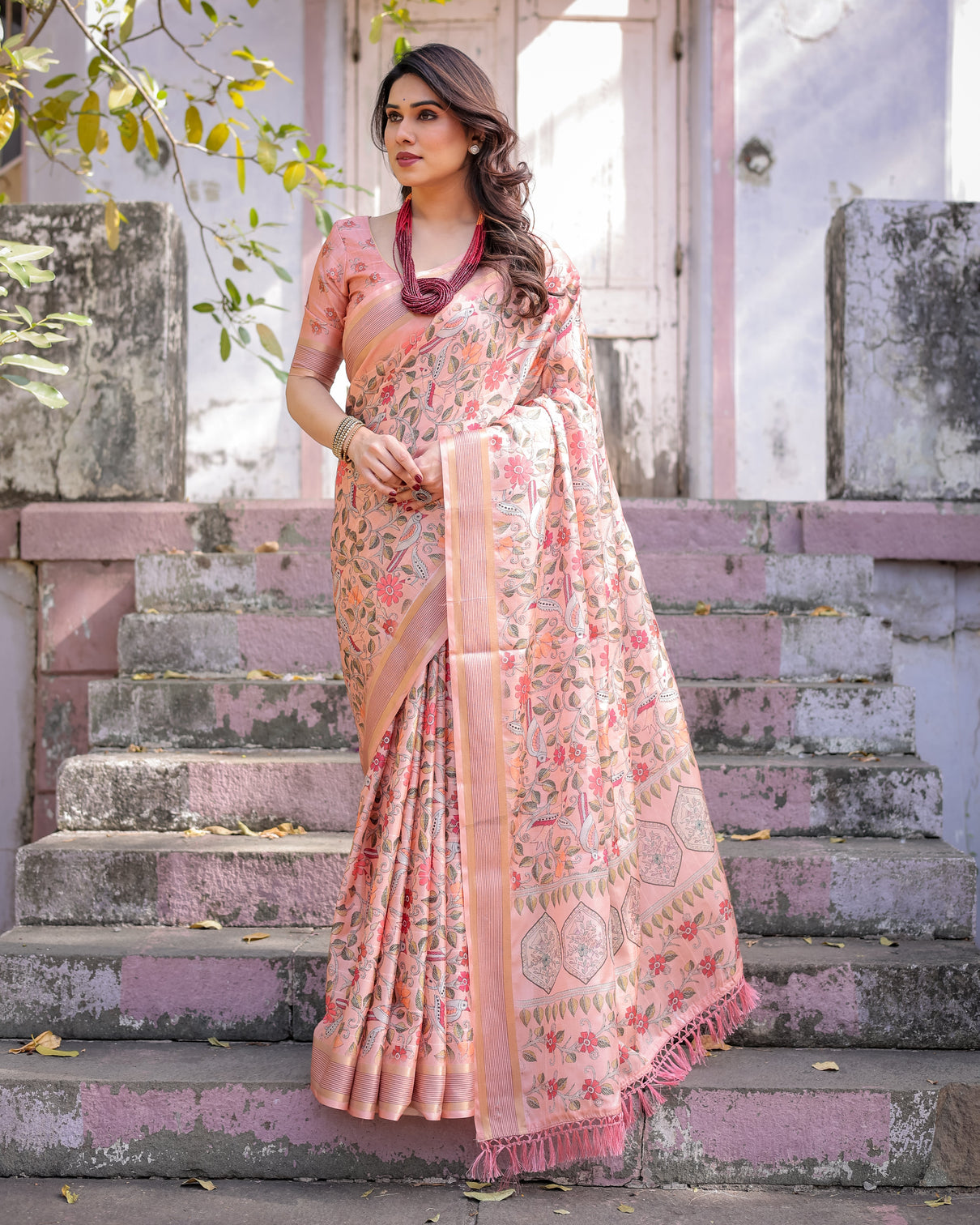 Elegant multicolor linen saree with traditional patterns lightweight festive wear
