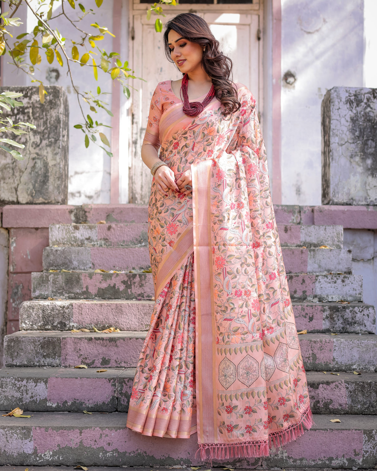 Elegant multicolor linen saree with traditional patterns lightweight festive wear