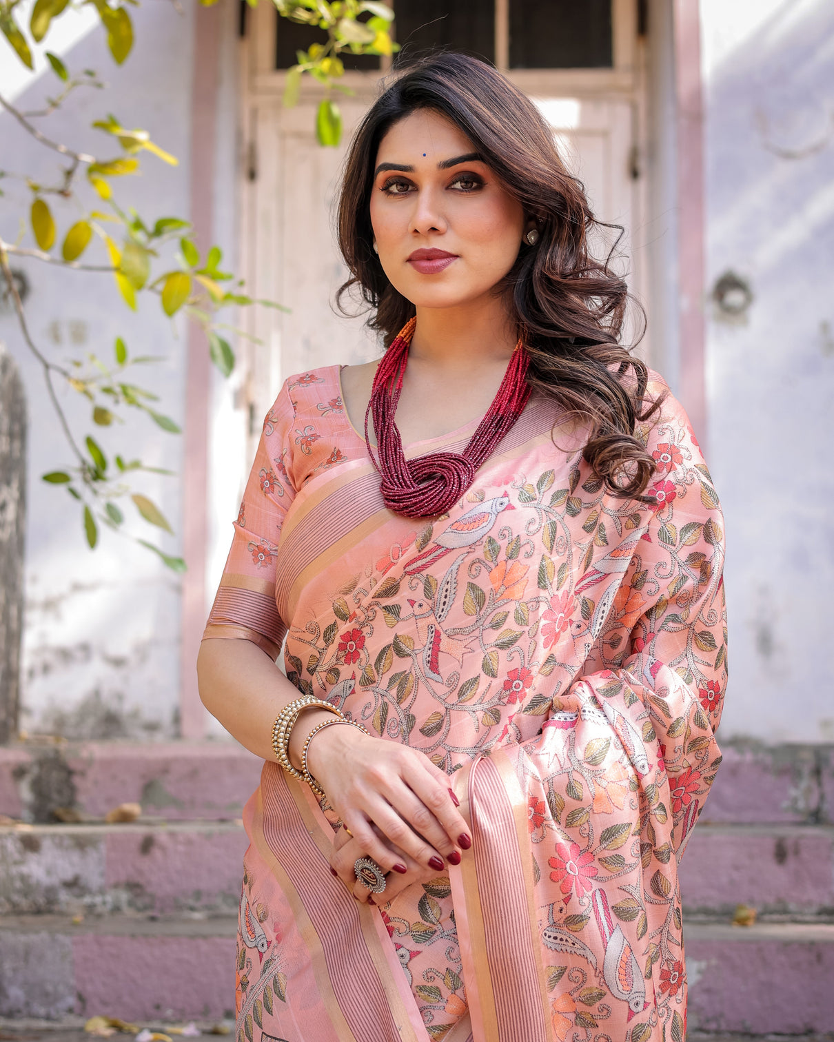 Elegant multicolor linen saree with traditional patterns lightweight festive wear