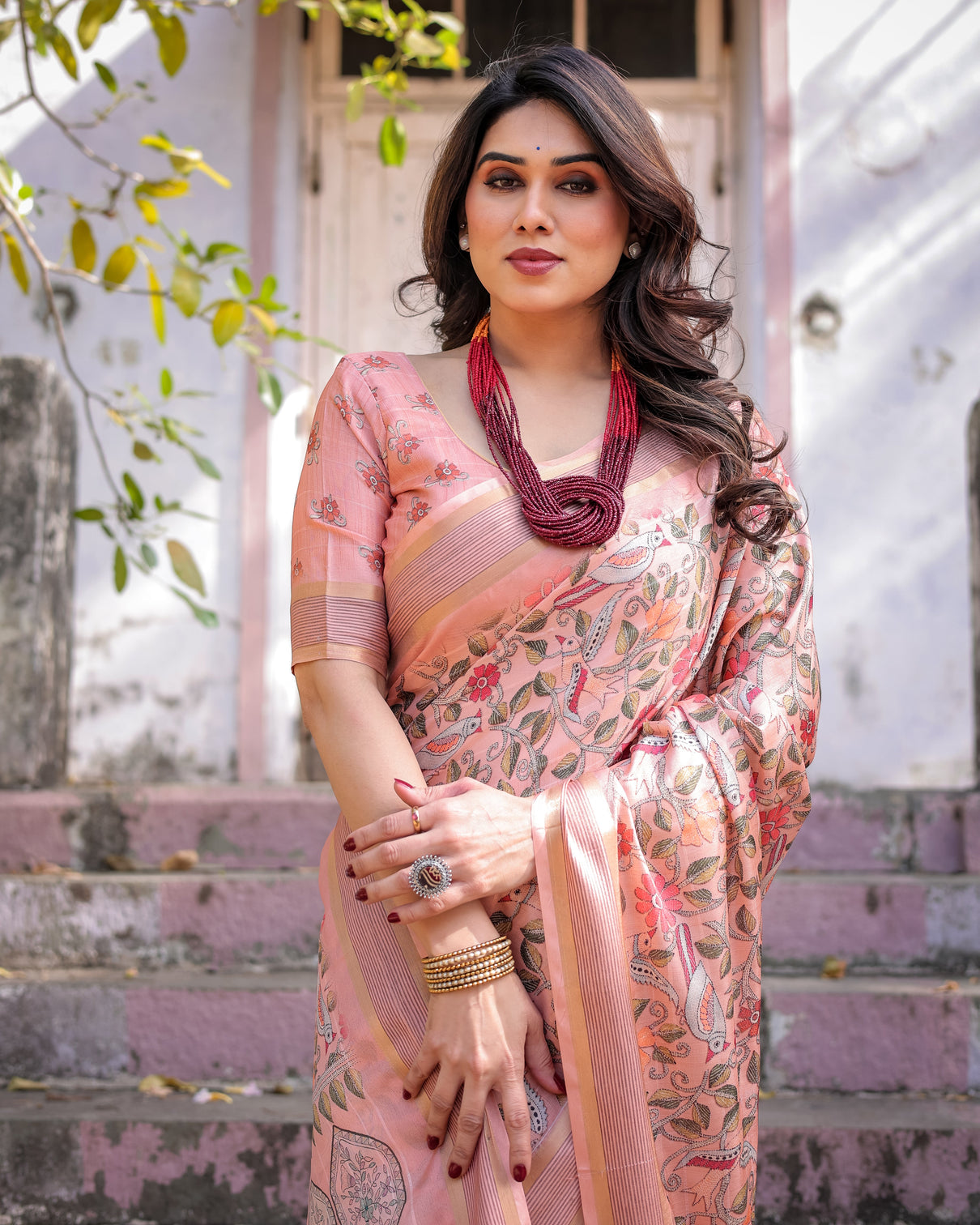 Elegant multicolor linen saree with traditional patterns lightweight festive wear
