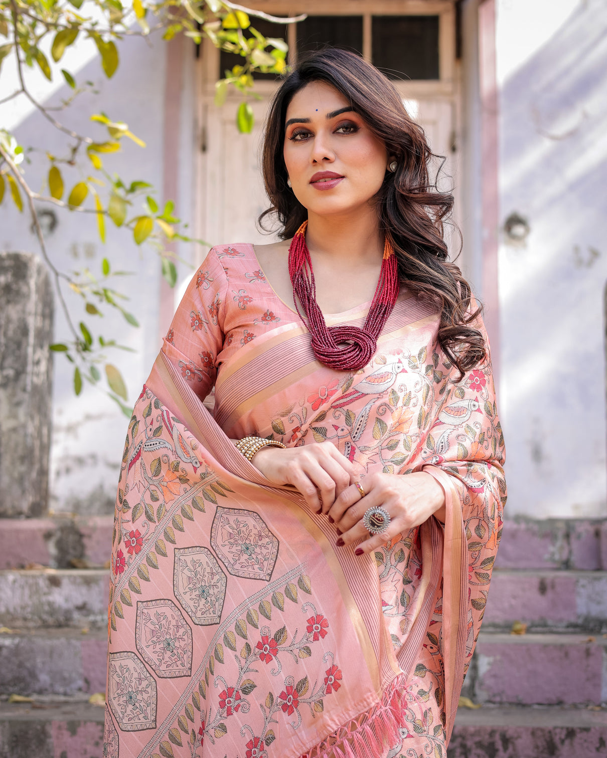 Elegant multicolor linen saree with traditional patterns lightweight festive wear