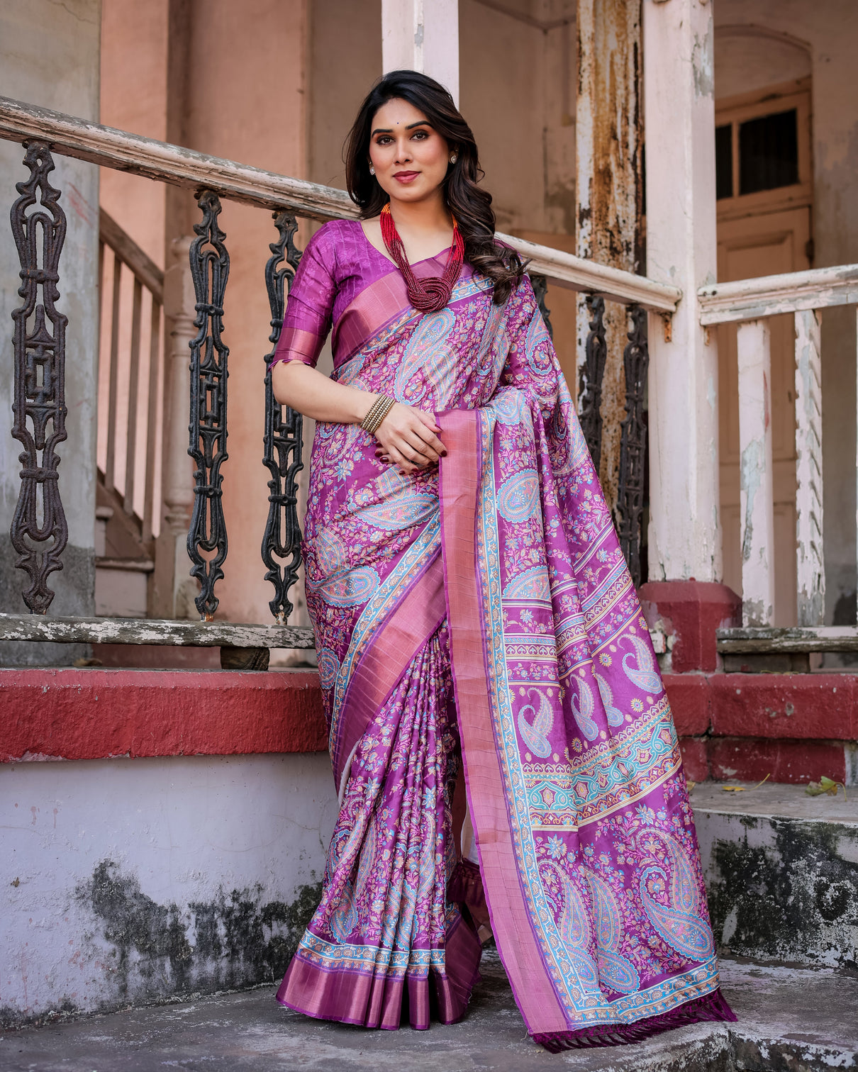 Elegant multicolor linen saree with traditional patterns lightweight festive wear mameraa
