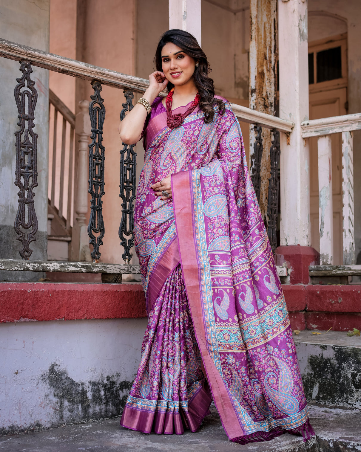Elegant multicolor linen saree with traditional patterns lightweight festive wear