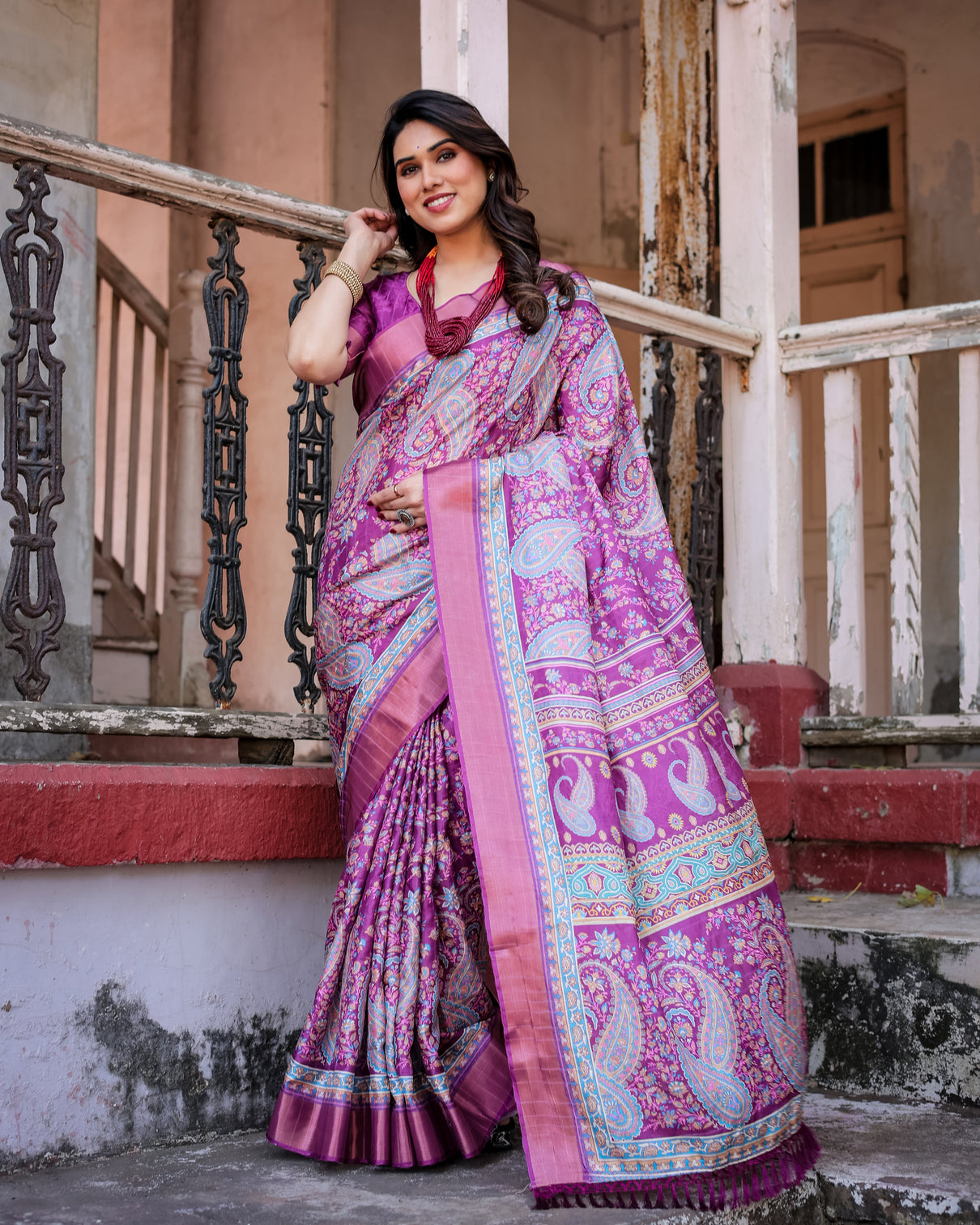 Elegant multicolor linen saree with traditional patterns lightweight festive wear