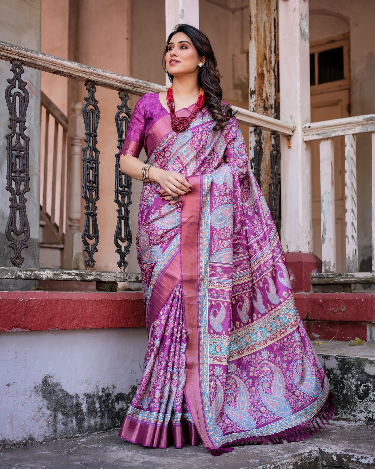 Elegant multicolor linen saree with traditional patterns lightweight festive wear