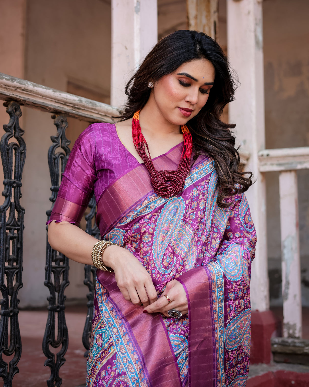 Elegant multicolor linen saree with traditional patterns lightweight festive wear