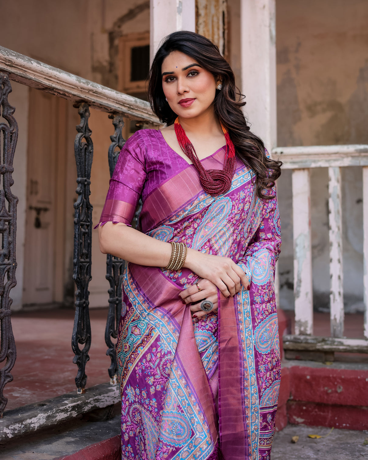 Elegant multicolor linen saree with traditional patterns lightweight festive wear