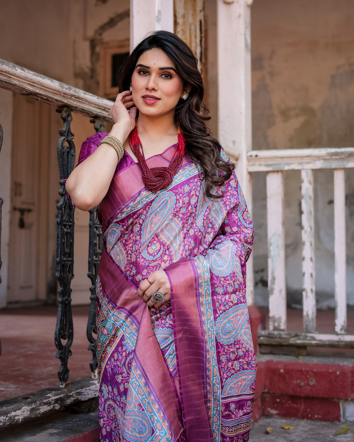 Elegant multicolor linen saree with traditional patterns lightweight festive wear
