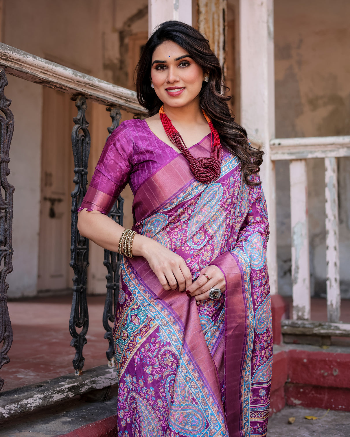 Elegant multicolor linen saree with traditional patterns lightweight festive wear