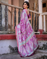 Printed Multicolor Linen Saree for Women with Multicolor Pallu and Ethnic Border – Lightweight Casual Wear