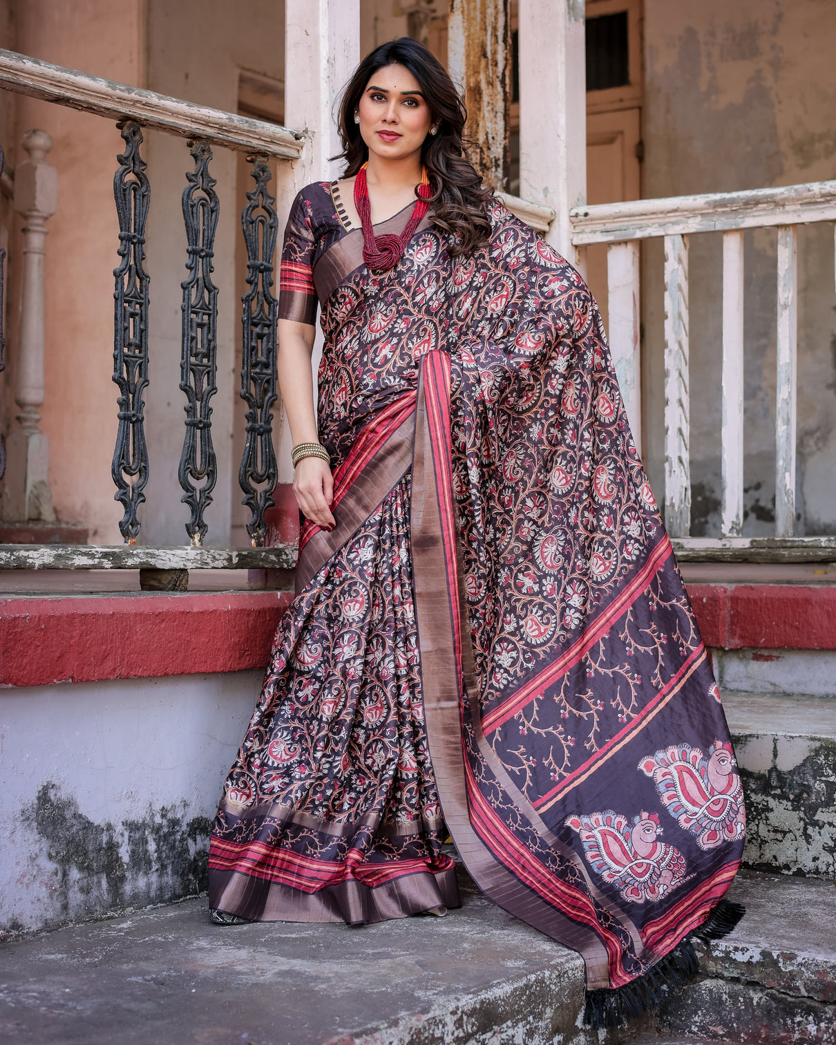 Elegant multicolor linen saree with traditional patterns lightweight festive wear