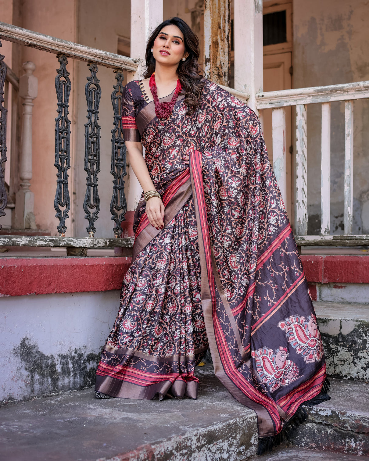 Elegant multicolor linen saree with traditional patterns lightweight festive wear