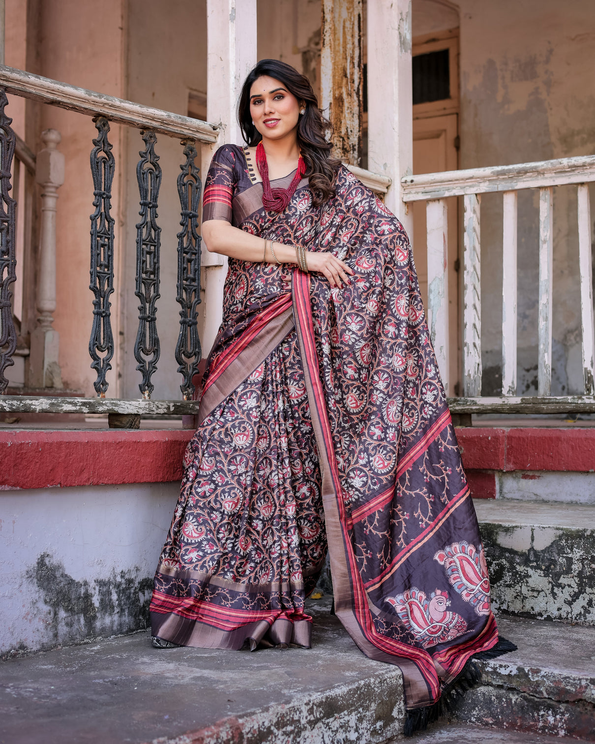 Elegant multicolor linen saree with traditional patterns lightweight festive wear