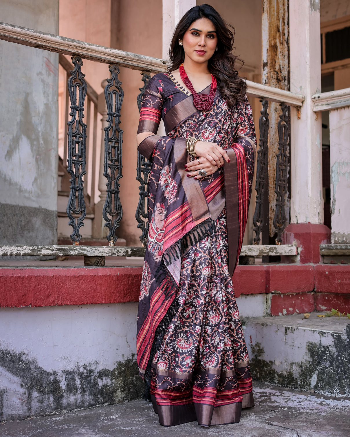 Elegant multicolor linen saree with traditional patterns lightweight festive wear