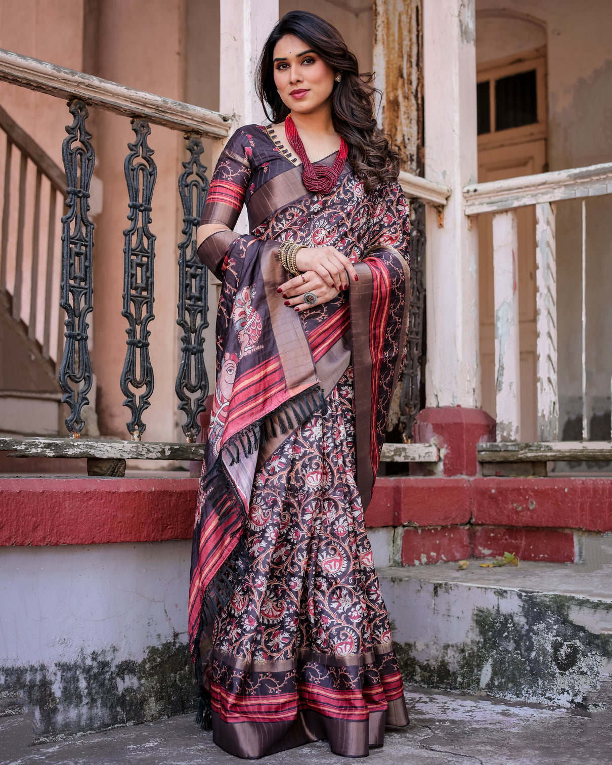 Elegant multicolor linen saree with traditional patterns lightweight festive wear