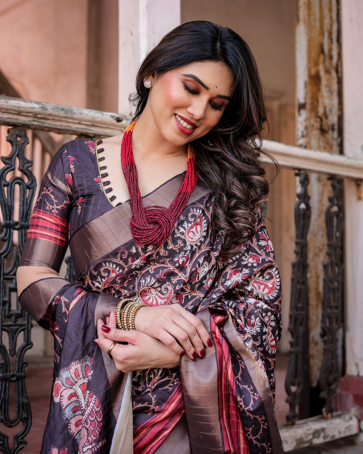 Elegant multicolor linen saree with traditional patterns lightweight festive wear