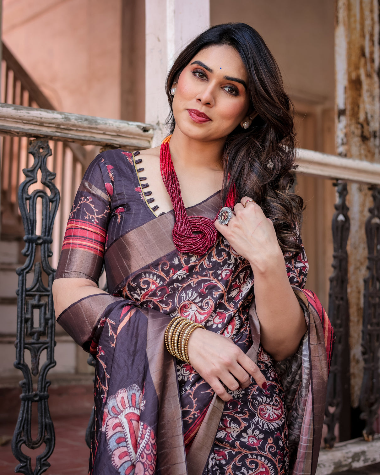 Elegant multicolor linen saree with traditional patterns lightweight festive wear