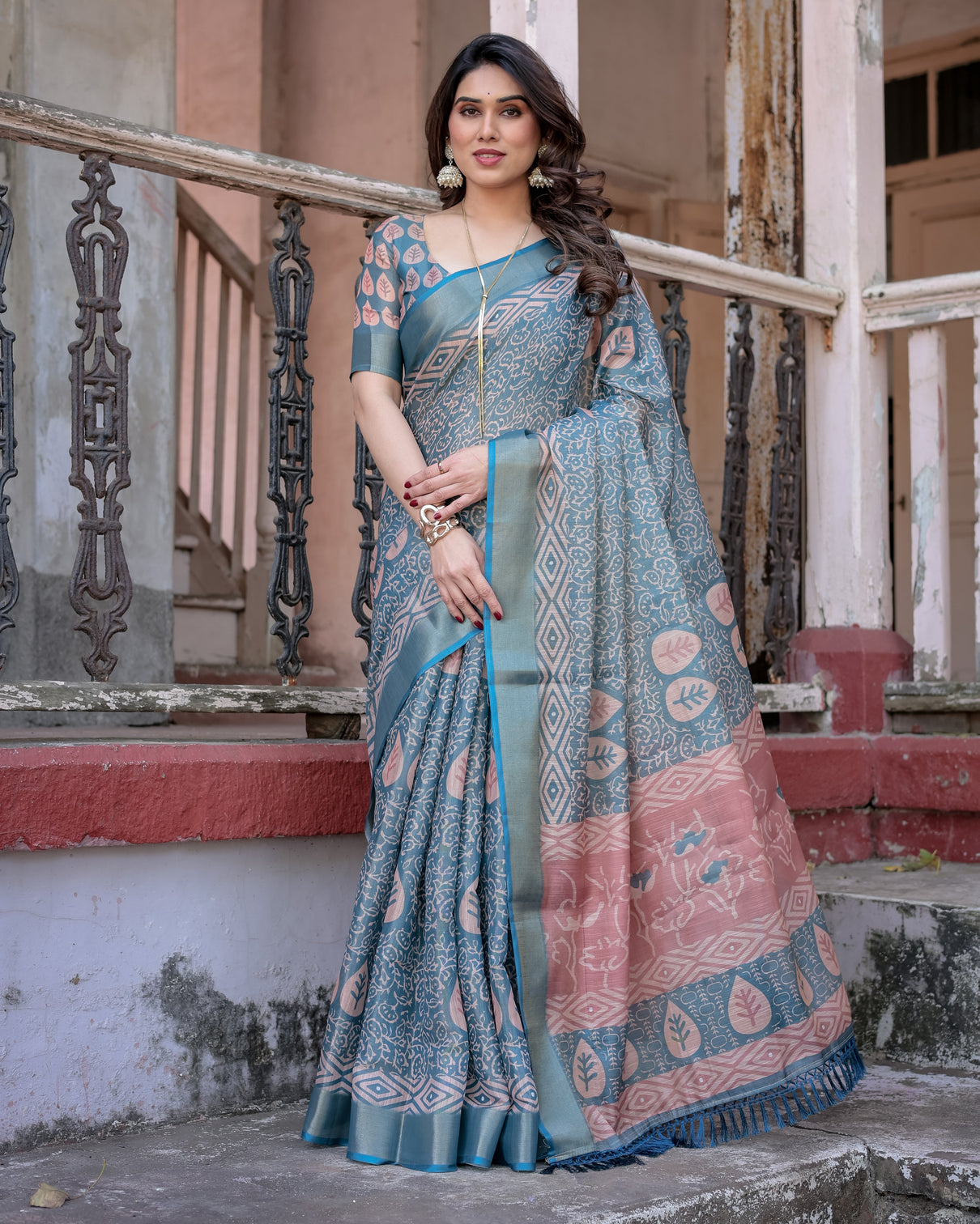 Elegant multicolor linen saree with traditional patterns lightweight festive wear mameraa