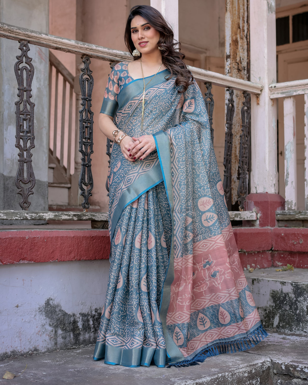 Elegant multicolor linen saree with traditional patterns lightweight festive wear